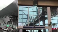 中国江西省の空港で屋根が崩落